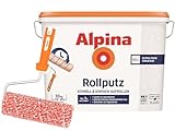 Alpina Rollputz Weiß + Farbroller – Strukturputz für Innenwände mit robuster Oberfläche – gebrauchsfertig, stoßfest & überstreichbar – 10 kg