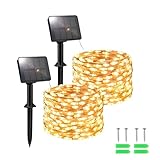 FFZZKJ Solar Lichterkette Außen Solar Insgesamt 100LED 5Mx2 Stück Solarlichterkette Außen Wetterfest 8 Modi für Gartendeko, Terrasse, Warmweiß