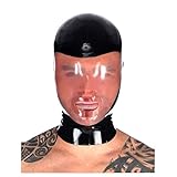 IMZAUYH Latex-Maske, schwarz und transparent, 0,4 mm, Kombination, halb umrandet, Blasloch, Nasenloch, Unisex, Kapuze, für Herren und Damen, BA10, Schwarz, X-Large