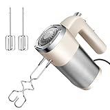 300W Elektrischer Handmixer für Backen, Kuchen, Brot, 5 Geschwindigkeiten mit Turbofunktion, 4 Edelstahlaufsätze, Rührbesen und Knethaken, Auswurftaste, leicht zu reinigen