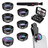7-in-1 Handy Objektiv Teleobjektiv für Smartphone,210 ° Fisheye Lens,120 ° Weitwinkel,CPL-Filter,25X und 2.0X,Kaleidoskop und Starlight-Objektiv,für die Meisten Smartphones Geeignet