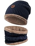 Indicode Herren Siracusa Winter-Set Mütze & Schal | Strick Wintermütze Winterschal Navy One Size