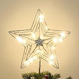 Weihnachtsbaumspitze, hogardeck Sliver Star Baumspitze für Weihnachtsdekoration, 20 LED-Timer, glitzernde Baumspitzen für Weihnachtsbaumschmuck für den Innenbereich