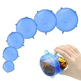 Silikondeckel, 6 Stück Silikondeckel Dehnbar, Verschiedenen Größen Rund, Wiederverwendbarer Silikondeckels, Universal Dehnbar Silikondeckels, für Dosen, Obst, Schüsseln, Becher, Blue