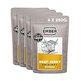 Ember Snacks – Biltong Beef Jerky (250 g x 4 Orginal) Proteinreich, kalorienarm. Fettarmer, Snack für unterwegs – hergestellt aus britischem und irischem Rindfleisch