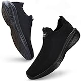 Giniros Schuhe Herren Sneaker Ohne Schnuersenkel Slip-on Schuhe Mesh Atmungsaktiv Leicht Laufschuhe Casual Sportschuhe Bequem Turnschuhe Leichtgewichts Outdoor Joggingschuhe, Schwarz 45EU