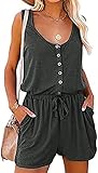 Youning Jumpsuit Damen Overall Frauen Sommer Kurz Hosenanzug Romper Einteiler Ärmellos Playsuit Casual Sexy mit Taschen V-Ausschnitt Strand Party Hochzeit Locker Lässig