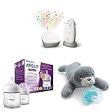 Philips Avent Audio-Babyphone SCD733/26 mit Sternenhimmel Geschenk - Set mit Natural Flasche Doppelpack 125ml & Schnullertier