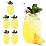 WIYETY 6er Set Ananas Gläser: 400ml Klares Cocktailbecher mit Ananas-Relief, Wiederverwendbar Partygläser, Saftgläser, Longdrinkglas in Ananasform perfekt für zu Hause, Restaurants und Party