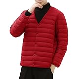 Wintermantel für Herren, Rundhalsausschnitt, verstaubar, leicht, kurze Daunenjacke, Weihnachtsmantel für Herren, rot, XL
