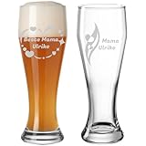 LUXENTU Weizenbierglas 0,5 Liter mit Gravur, Weißbierglas für Hefe- & Kristallweizen, Personalisierte Lasergravur mit Name & Muttertags-Motiv, Persönliches Geschenk für Mama, Spülmaschinenfest