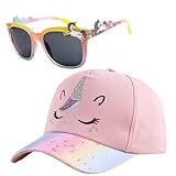Einhorn Basecap Mädchen, Baseballkappe Verstellbarer, Baseballmütze mit Sonnenbrille, Snapback Cap, Sonnenhut, Baseball Cap Kinder für Geschenk (DE/NL/SE/PL, Alphanumerisch, Einheitsgröße, rosa)