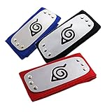 BJPERFMS Narut Stirnband 3 Stück Konoha Stirnband mit Konoha Symbole Schwarz Rot Blau Akatsuki Stirnband Cosplay Unisex für Kinder und Anime-Fans