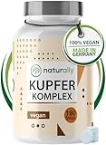 naturally 2mg Kupfer Tabletten - 180 Tabletten, Komplex mit Kupferbisglyzinat, Kupfergluconat und Kupfercitrat, Copper Supplement, ohne Zusätze, vegan, laborgeprüft