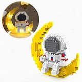 HIGH GODO Space Astronaut Micro Klemmbausteine Set mit LED, 338 Teile Astronaut Mond Figuren, Ideen Deko Modell Geschenke Spielzeug für Jugendliche oder Erwachsene