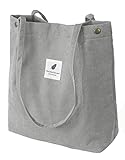 VOKUVIKU Umhängetasche Damen Groß Schule Shopper Beuteltasche Cord Tasche Gross Jutebeutel Bedruckt Stofftasche Baumwolltasche XXl Vintage Tragetasche Einkaufstasche, 001 Grau