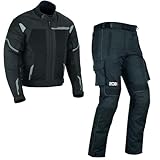 WMW WALI MOTO WEAR Herren Motorrad Sommer Textil Kombi 2-teiler mit Protektoren Herren Motorrad Touring Kombi Biker Motorrad Jacke und Hose (BLACK, 2XL)