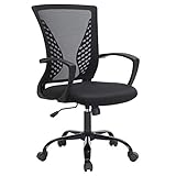 SONGMICS Bürostuhl, Schreibtischstuhl mit Netzbespannung, höhenverstellbarer Computerstuhl, Drehstuhl, Wippfunktion, atmungsaktiv, Büro, Arbeitszimmer, bis 120 kg belastbar, schwarz OBN22BK