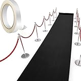 Schwarzer Hochzeitsgangläufer, 2 mm, Event-Teppich, Polyester-Läufer, Laufstegmatte, mit 1 Stück Teppichband for Hochzeit, Kirche, Party, Dekoration, Abschlussball, Geschäft, Outdoor(1.2x50m)