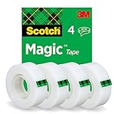 Scotch Magic Tape - 4 Rollen, 19 mm × 33 m - Unsichtbares Klebeband für allgemeine Zwecke zur Reparatur, Etikettierung und Versiegelung von Dokumenten