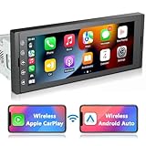 6,9 Zoll Android Autoradio 1Din, 2G+32G Wireless CarPlay Radio mit Bildschirm, Touchscreen Autoradio Bluetooth mit GPS, WiFi, Google-Play, AM/FM/RDS, SWC, Hands Free Calling