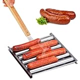 BBQ Wurst Grillgestelle, Hot Dog Grill Halter Wurst Rolle Grill Hot Dog Grillroller mit Holzgriff Grill für gleichmäßig gegarte Hot Dogs Hot Dog Roller 5 Hot Dog Kapazität