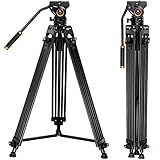 Kamera Stativ,K&F Concept Videostativ Video Tripod mit 360° Fluidkopf, Heavy Duty Tripod, 184cm Kamera Stativ für DSLR, Camcorder, Kameras VA18+ VH081