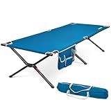 Feldbett XL Campingbett 203 x 81 cm klappbar Outdoorbett extra Breit Reisebett bis 160kg Campingliege für Outdoor, Festival und Garten mit Tragetasche blau, Stahlgestell