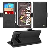 Handyhülle für Google Pixel 6 Mit Schutzfolie, Standfunktion, Kartenfach - Premium Leder Schutzhülle Mit Flip Case Cover, Stoßfeste Klapphülle (Schwarz)