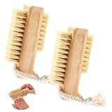 2 Stück Nagelbürste Naturborsten Holz,Doppelseitige Nagelbürste Handbürste mit Hängendem Seil,Nagelreinigungsbürste,Fingernagelbürste,Handwaschbürste,Maniküre Pediküre Bürste,für Hände Fingernägel Bad