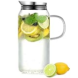 ecooe Glaskaraffe 1.5 Liter Wasserkaraffe Karaffe Glas mit Edelstahl Deckel, Glaskrug aus Borosilikatglas Wasserkrug Glaskanne für Heißes/Kaltes Wasser, DIY Getränke, Saft, Milch,Tee, Kaffee