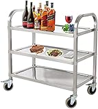 uyoyous Servierwagen Edelstahl 3 Böden Küchenwagen Rollwagen Metall 3 Ebenen Edelstahlwagen mit 4 Vollgummi Rollen Allzweckwagen für Küche und Wohnzimmer - Silber, 75x40x83.5cm