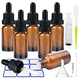 Impoditiongs 6 Stück 20ml Pipettenflasche, Apothekerflasche mit Glaspipette mit Schwarzer Pipettenkappe Inklusive, für Ätherische Öle Parfüm Lösungen DIY-Probenmischungen (Braun, 20ml)