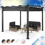 Blumfeldt Pavillon 3x3m, Rostfreier Metall-Pavillon mit Einziehbarem Dach, Pavillon Wasserdicht, Stabil & Winterfest, Langlebige Pergola Freistehend, Gartenpavillon mit UV-Schutz & Aluminium-Rahmen