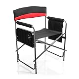 BigDean Komfort Campingstuhl in schwarz mit praktischem Klapptisch inkl. Getränkehalter – Camping Sessel 62 x 83 cm (BxH) mit Seitentasche - Anglerstuhl klappbar – Faltstuhl belastbar bis 150 kg