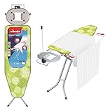 Vileda Bügelbrett Perfect 2 in 1 Plus, mittlere Oberfläche, 122 x 44 cm, bewegliche Bügeleisenablage und ausziehbarer Metallarm, Kunststoff, Grün, Grau