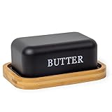 SYLANDO Butterdose , Butterglocke für 250 g Butter , Butter Dish aus Edelstahl , Butterschale mit Edlem & Nachhaltigem Bambusdeckel (Schwarz-15)