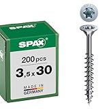 SPAX Universalschraube, 3,5 x 30 mm, 200 Stück, T-STAR plus, Senkkopf, Teilgewinde, 4CUT, WIROX A3J, blank verzinkt, 0191010350303