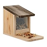 Relaxdays Eichhörnchen Futterhaus, Holz, Klappdach, Sitzplattform, Eichhörnchenhaus, HBT: 17,5 x 12 x 25 cm, Natur/braun