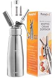 Runesol Sahnespender 500ml, Professionelle Sahnesyphon für Nachspeisen, Sahnesiphon mit 3 Edelstahl Deko-Düsen, Schlagsahne Sprühdose und Espuma Flasche, Aluminium Whipped Cream Dispenser