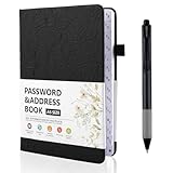 Deepton Passwort Buch, Passwortbuch mit Register A-Z, Notizbuch mit Register A5, Organizer für Websites, Benutzernamen und Passwörtern, Platz für 480 Passwörter, mit Gelstifte, Schwarz