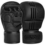 EVO Fitness MMA Handschuhe Herren Damen Leder Sparring Karate Taekwondo Grappling Muay Thai Handschuhe Kampfsport Training UFC Käfigkampfhandschuhe Boxen Kampf Sport Kickboxen (Schwarz, S)