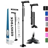 HONEYBULL Gehstock für Herren and Damen - Faltbar, Verstellbar, Zusammenklappbar, Freistehender Stock, Robust | Gehstock Gehhilfe für Erwachsene & Senioren, SCHWARZ