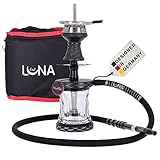 Luna Vacanza Mini Shisha Set Komplett, Hookah Shisha to Go, Reise Shisha, Kleine Mobile Shisha | Aluminium | Tauchrohr mit Diffusor | Kopfadapter Silikonschlauch Alumundstück Tabakkopf - Schwarz