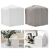 KASESSS 2 Stück Taschentuchbox, Pu Leder Kosmetiktücher Box Quadratisch, Modern Tissue Box Cover Raffinierter Dekorativer Kosmetiktuchspender Faltbare Organizer Taschentücher Box Spender(Weiß, Grau)