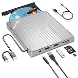 Externes CD DVD Laufwerk USB 3.0 Typ-C, Extern mit SD/TF-Kartenleser Portable RW Brenner,Schnelle Datenübertragung für Laptop,Desktop,MacBook,Win11/10/8/7/XP, Linux,Mac OS,Vista