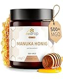 bedrop Manuka Honig mit MGO 500+ XXL Glas - 100% echter Premium Manukahonig aus Neuseeland mit zertifiziertem Methylglyoxal Gehalt (Analyse-Zertifikat) - 140g