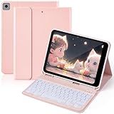 Diyeeni Tastaturgehäuse für IPad9/8/7th Generation, IPadPro, IPadair 3 | 7 Farbüberleuchtung | Magnetische Abnehmbare Tastatur | Tablet -Schutzhülle mit Bleistifthalter, Pu Leder (PINK)