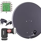 DUR-line MDA 80 Anthrazit - Digitale 8 Teilnehmer Satellitenschüssel Komplett-Anlage mit premium Multischalter und LNB [Camping, Astra 19,2°, DVB-S/S2, Full HD, 4K, 3D]