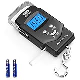 Dr.meter Fischwaage (PS01), 110 lb/50 kg Kofferwaage digital mit Haken, Kofferwaage mit LCD-Display, Maßband, tragbare Gepäckwaage, 2 AAA-Batterien, Angeln Geschenke für Männer